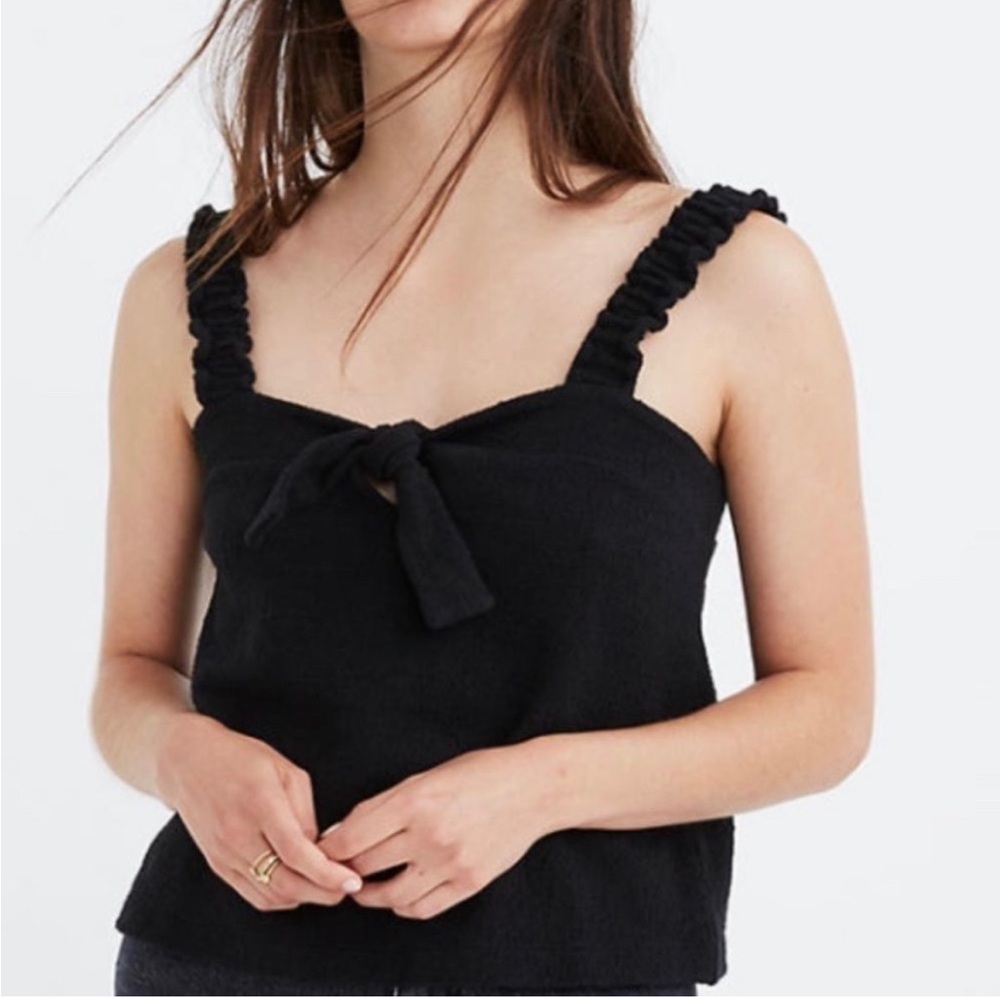 Madewell texture and thread black tie knot sleeveless tank top shirt